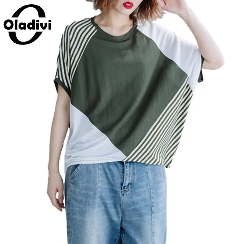 

Oladivi Brand Plus Size Women Clothing Short Sleeve Batwing Sleeves Top Tee Shirts Lady Summer 2019 T-Shirt Female Blusa Tshirts