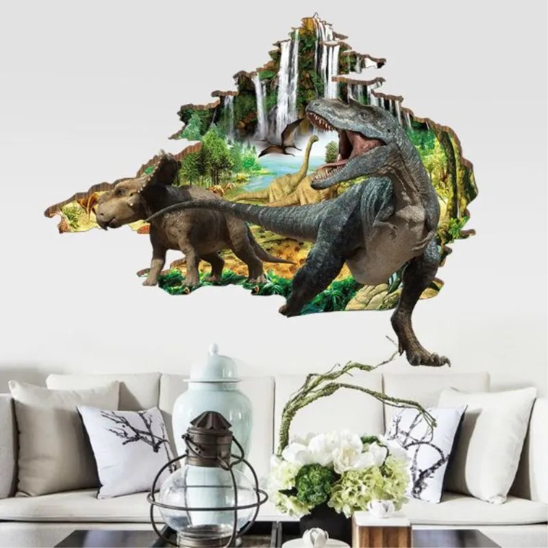 

Wall Sticker Broken Wall Dinosaur Wall Stickers for Kids Rooms Home Bedroom Decor 3D DIY Vivid Wall Decals PVC Mural Art Poster
