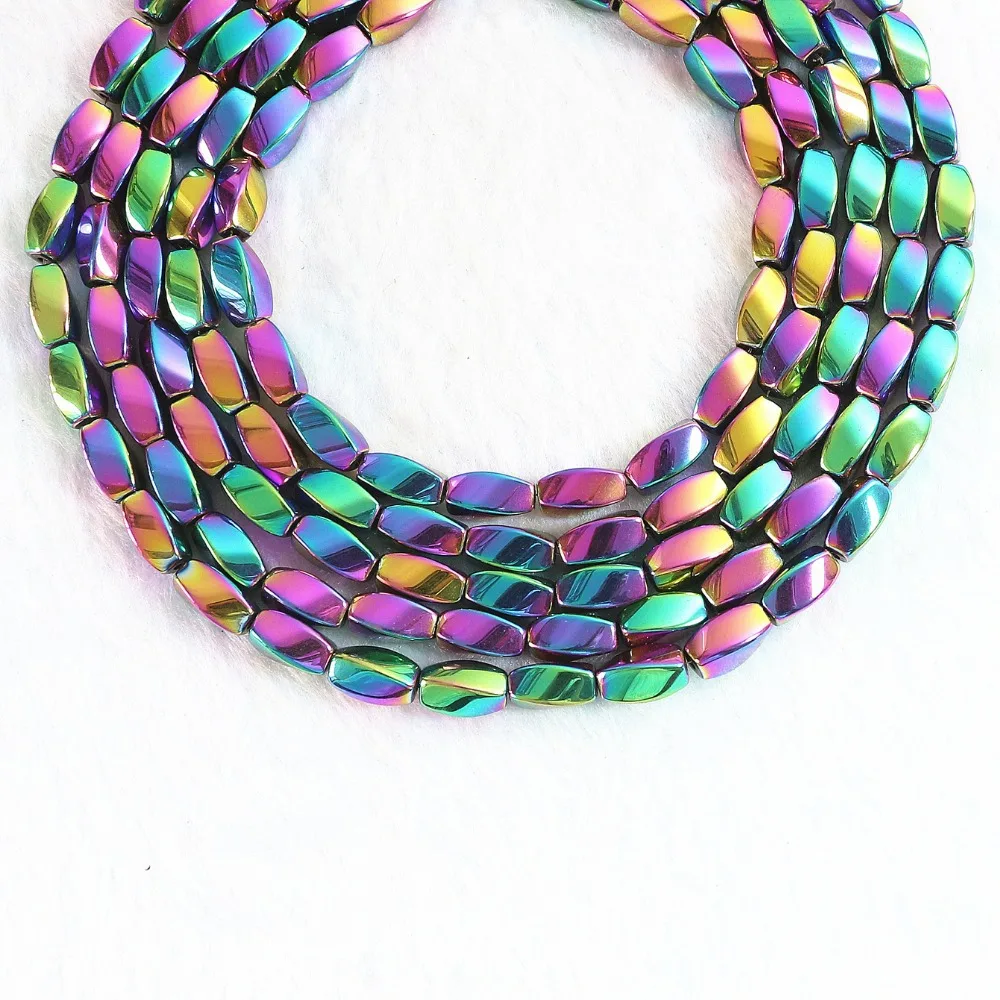 

Multicolored hematite stone Natural 5X7mm 6X12mm twist shape beads loose Beads 15 inches B184