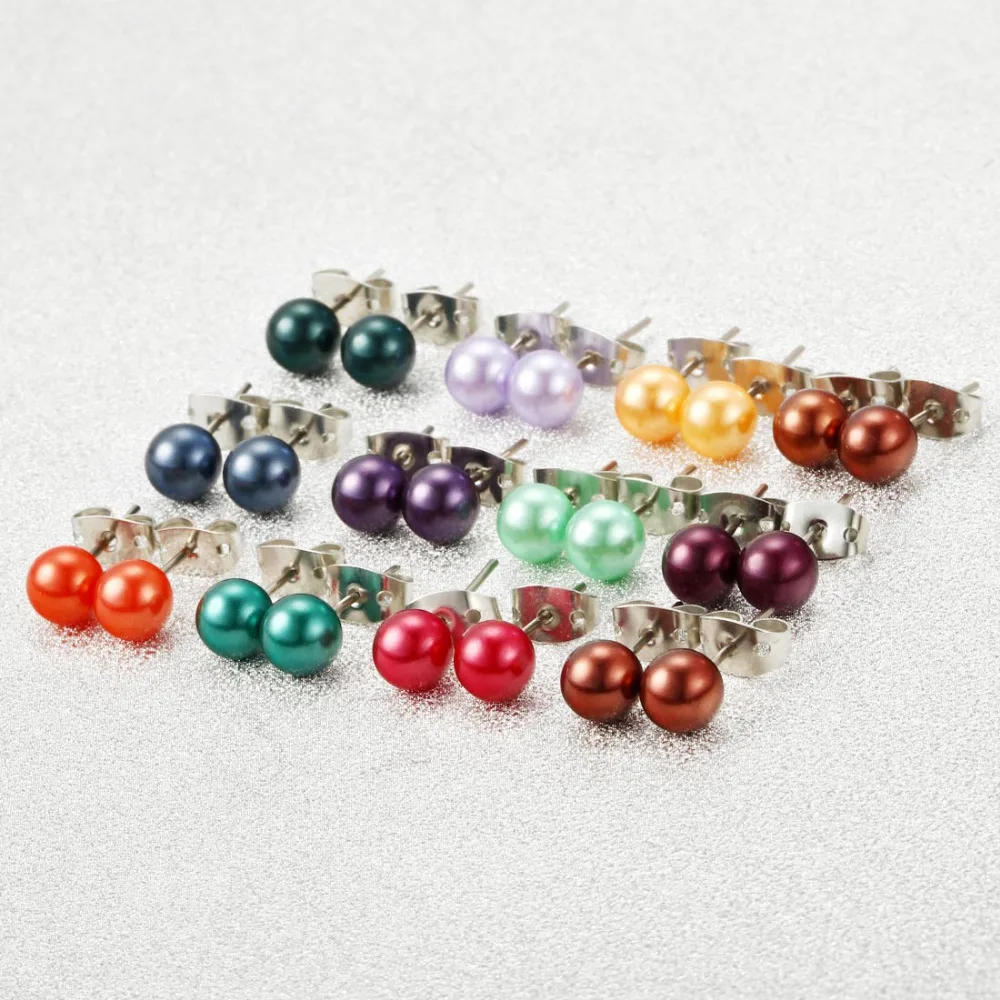 

36 Pairs Sets Round Ball Stud Earrings Colorful Simulated Pearl Earrings For Women Hot-selling Cute Silver Plated Stud Earring