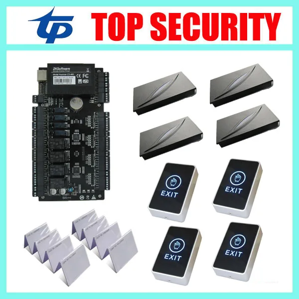 

Free shipping 4 doors access control system linux system zk TCP/IP door access control panel C3-400 with KR100E card reader
