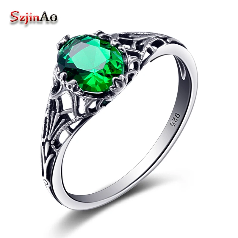 Szjinao Bulgaria Jewelry Green Vintage Charms 925 Sterling Silver Crystal Zircon Ring for Women Wedding Favors