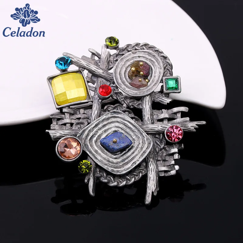 Vintage Style Grotesque Irregular Stone Shape Inlay Square Traingle Rhinestone Fashion Women Men Brooches | Украшения и