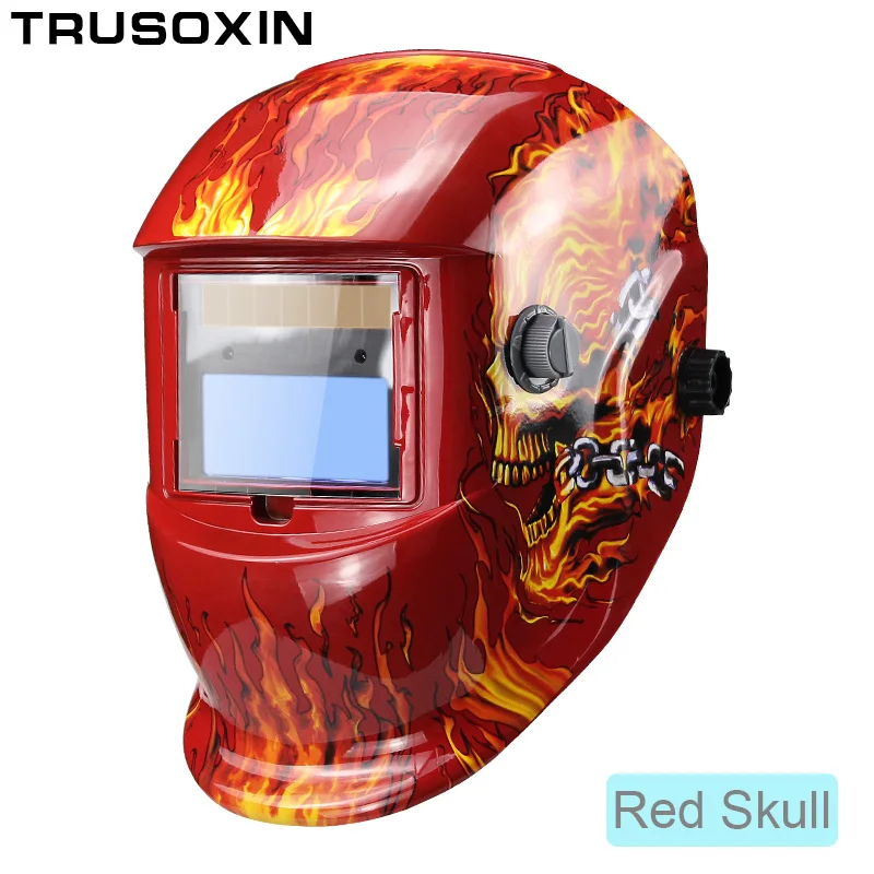 Солнечная Автоматическая Затемняющая электрическая Wlding маска/шлем/сварочная крышка/сварочные линзы/маска для глаз для сварочного аппарата и плазменного режущего инструмента - Цвет: Red Skull