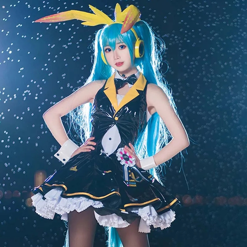 CosplayLove Vocaloid Мику Банни девушка косплей костюм черное платье для женщин Хэллоуин Рождество - Цвет: Dress  headphone