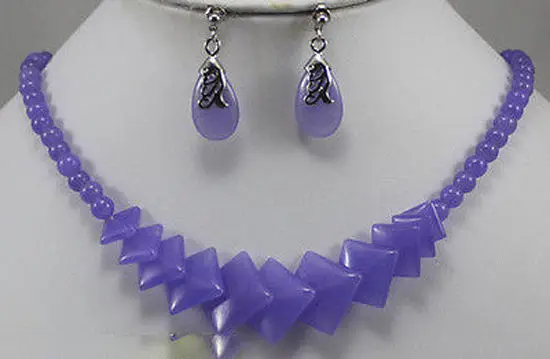 

New Jewelry Puple jade earrings necklace set 5.23