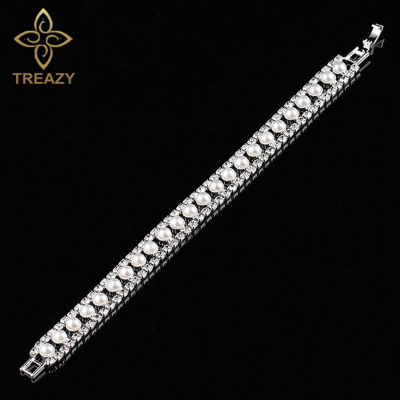TREAZY элегантный имитация жемчуга кристалл браслеты для женщин женский серебряный браслеты и браслеты свадебные украшения подарок