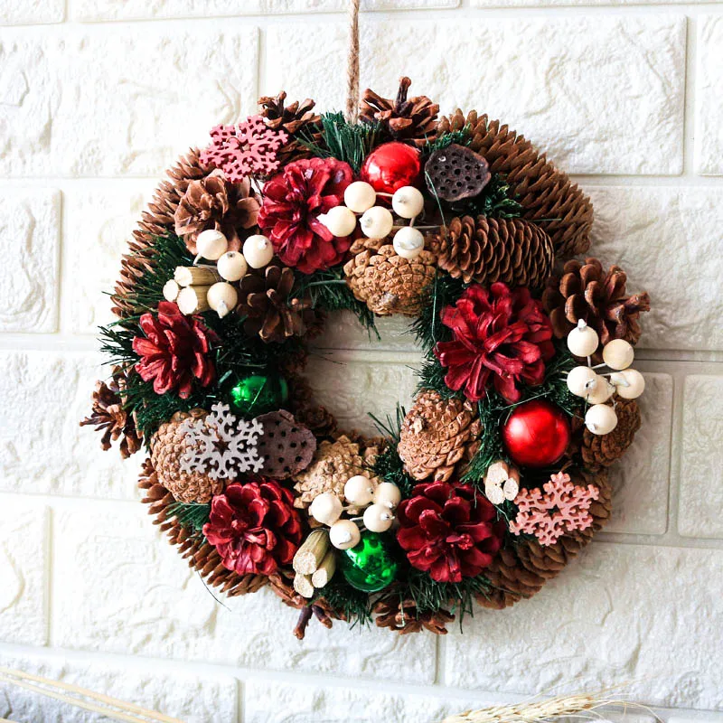Зимний праздничный венок, Рождественский орнамент, подвеска в виде капли, красные шишки, снежные декоративные венки для дома, белая ягода, деревенский Декор
