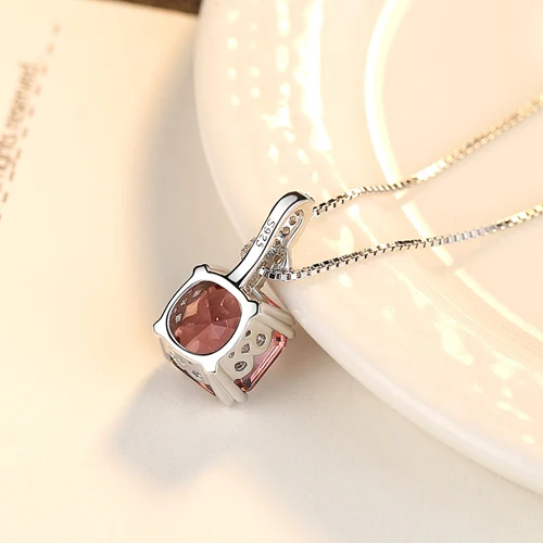 LUOTEEMI роскошное очаровательное подлинное 925 пробы Серебряное ожерелье для женщин квадратная блестящая огранка ожерелье вечерние ювелирные изделия - Окраска металла: Smoke