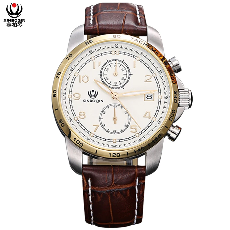 Топ Роскошный бренд Boqin мужские деловые водонепроницаемые часы с календарем светящиеся кварцевые кожаные часы с круглым циферблатом Reloj Hombre