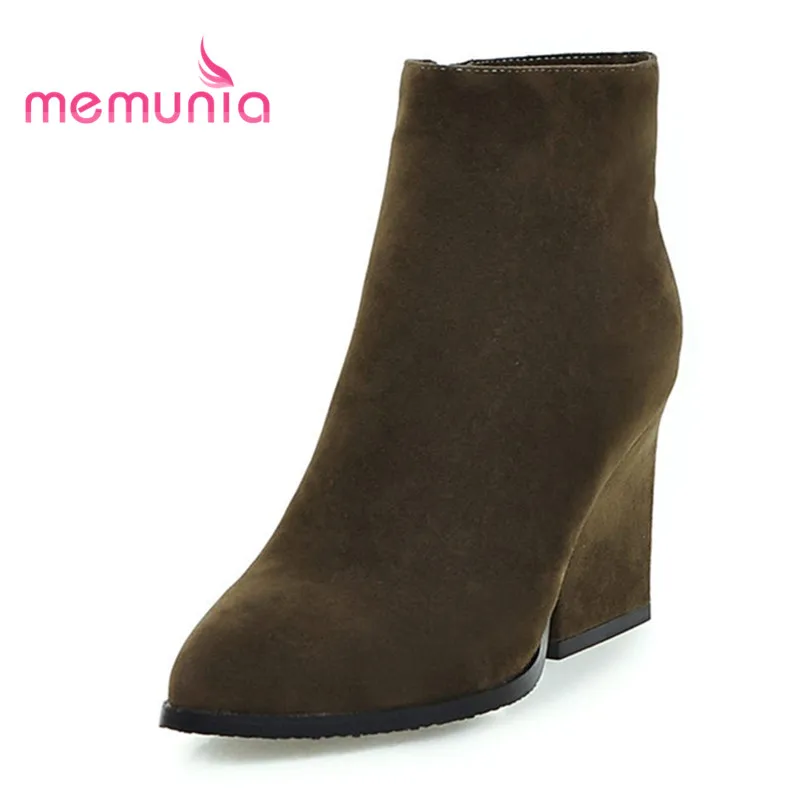 MEMUNIA/большие размеры 33-43 Зимние ботинки на очень высоком каблуке Модные с острым