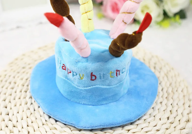 Cute Dog Pet Hat Beanies Hat with Birthday Cake Candles Gift Design Birthday Party Costume Headwear Accessory Pet Cap