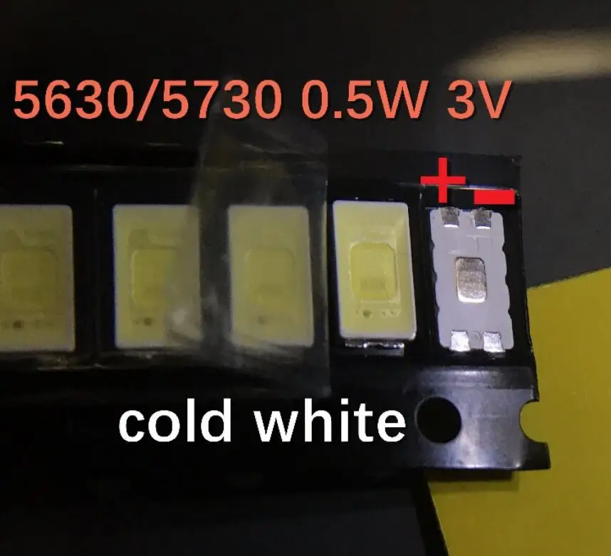 

500pcs/lot Positive and negative on the same side: 5630/5730 0.5W 3V patch LED lamp with a cold white 4 feet Zener TV