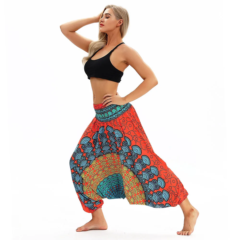Для женщин Повседневное pantalon femme шаровары, панталоны mujer pantalones de штаны свободного кроя мешковатые в богемном стиле, с рисунком "Аладдин" 2019