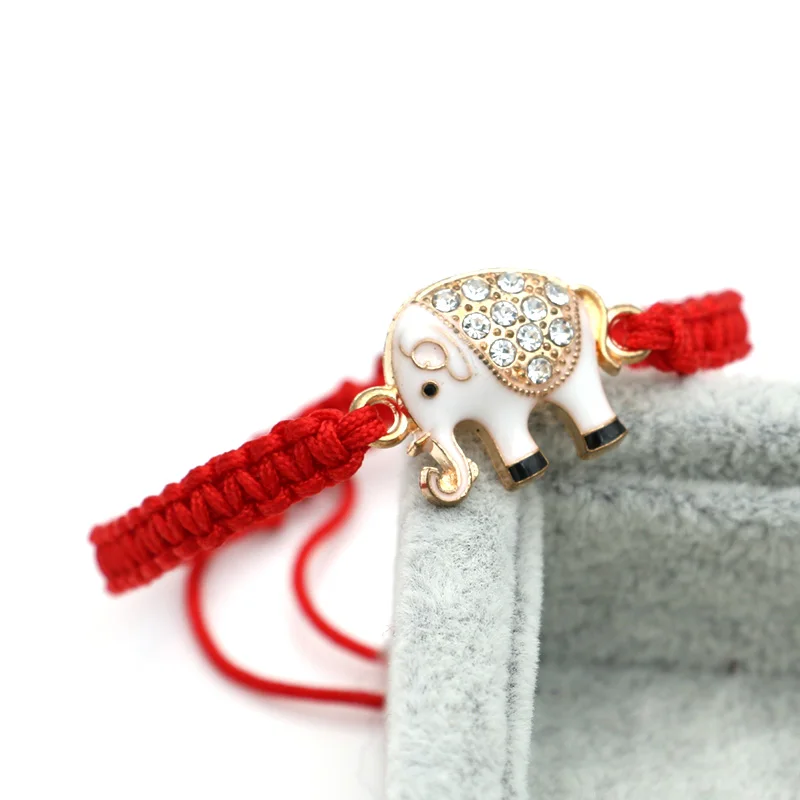 JAKONGO золотой цвет кристалл браслет с подвеской в виде слона Плетеный Красный веревочный браслет для женщин мужчин регулируемый браслет ручной работы - Окраска металла: white