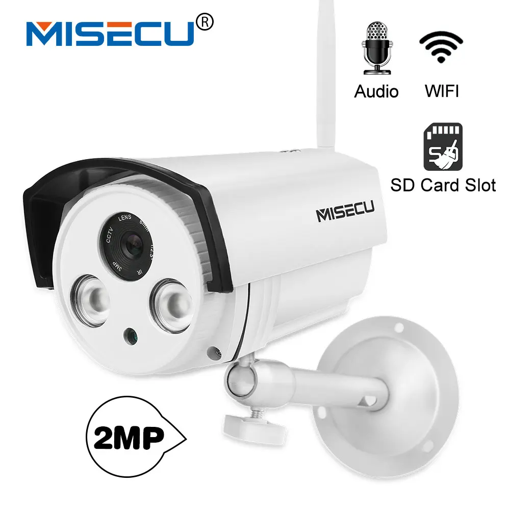 

MISECU H.264+ Audio SD card 1080P IP Wifi Camera Sound 2pcs Array LED P2P email alert Night vision Outdoor Bracket ONVIF CCTV