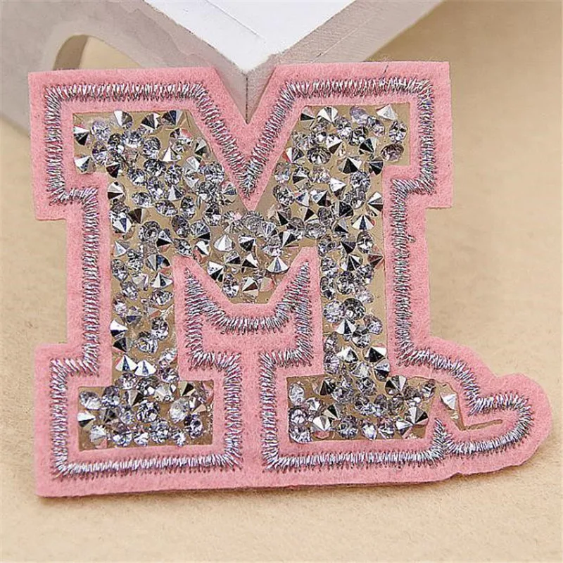 

Women boy clothes Diy hot fix rhinestone patch deal with it 65mm pink m iron on patches for clothing letters stickers