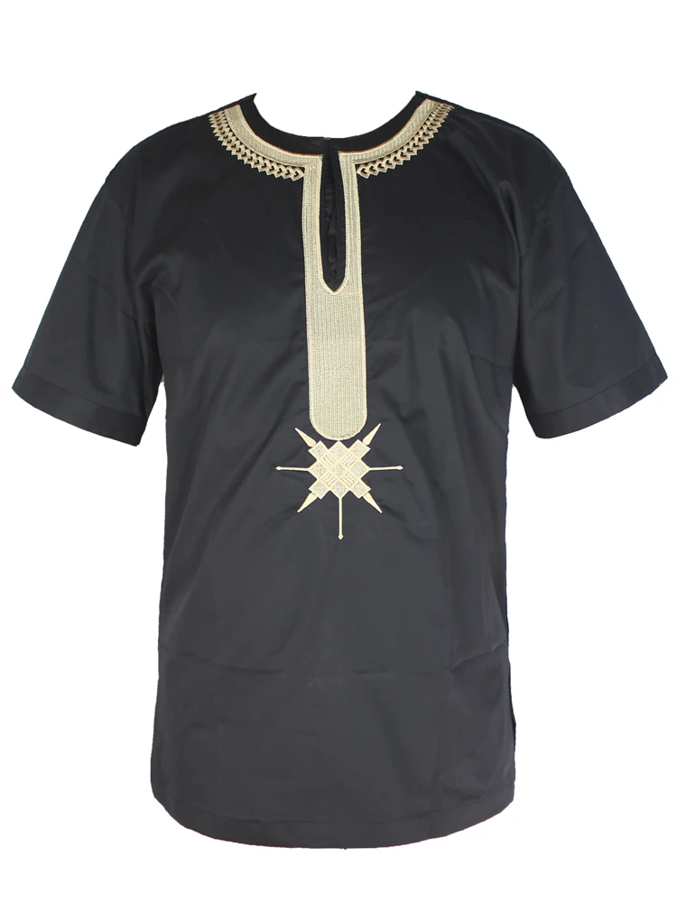 Арабский мягкий Тоби Этническая Вышивка Топы Мужская мусульманская футболка воротник Хенли мусульманская одежда арабские короткие туники