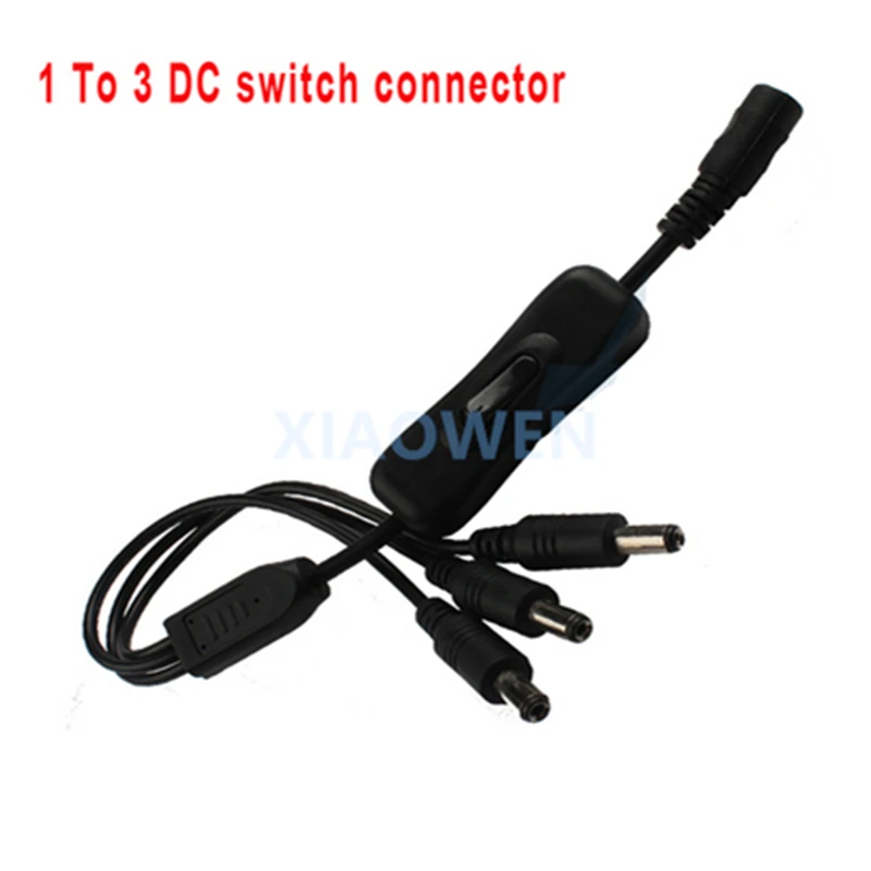 

NEW Black 1 Female to 3 Male DC switch line cable Splitter Adapter Connector Line Switch Button