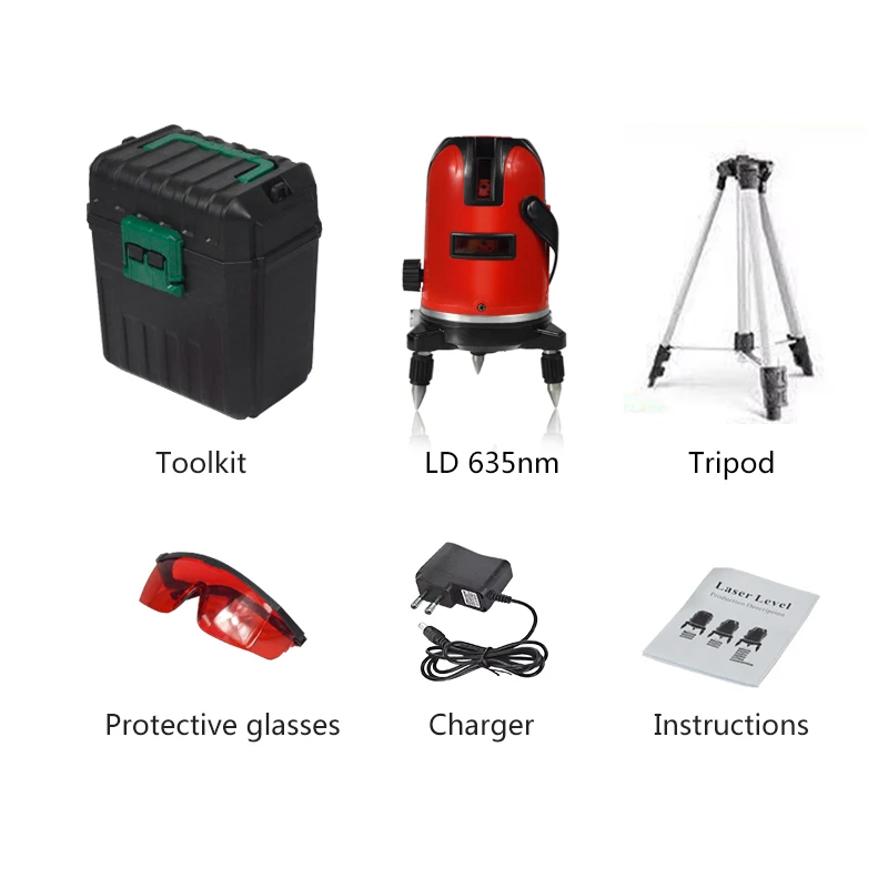RED toolkit tripod PRACMANU 5 линий 6 точек лазерный уровень автоматический самонивелирующийся 360 вертикальный и горизонтальный наклон градусов поворотный LD 635nm открытый режим - Цвет: RED toolkit tripod