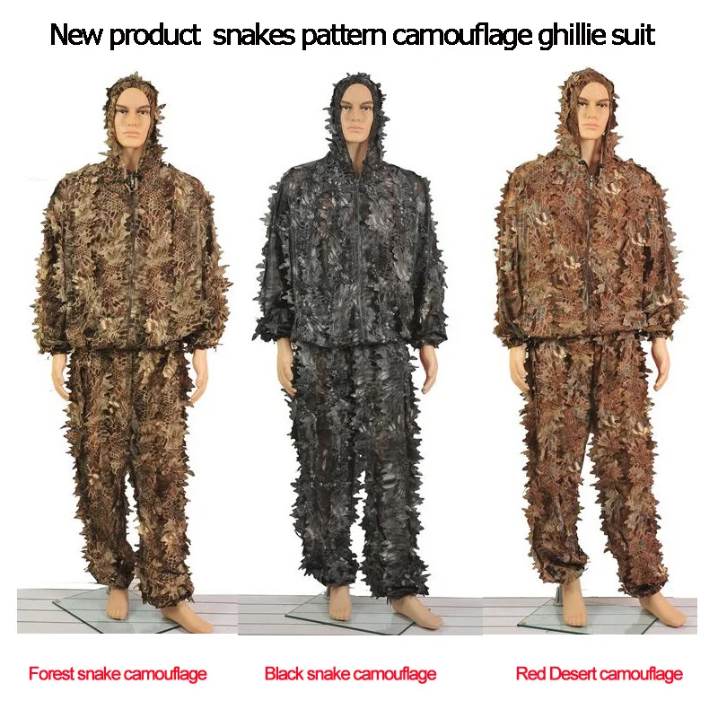 

New three kinds snakes Python pattern camouflage ghillie suit laser cutting fast dry hunting clothes Suitable for Summer Autumn