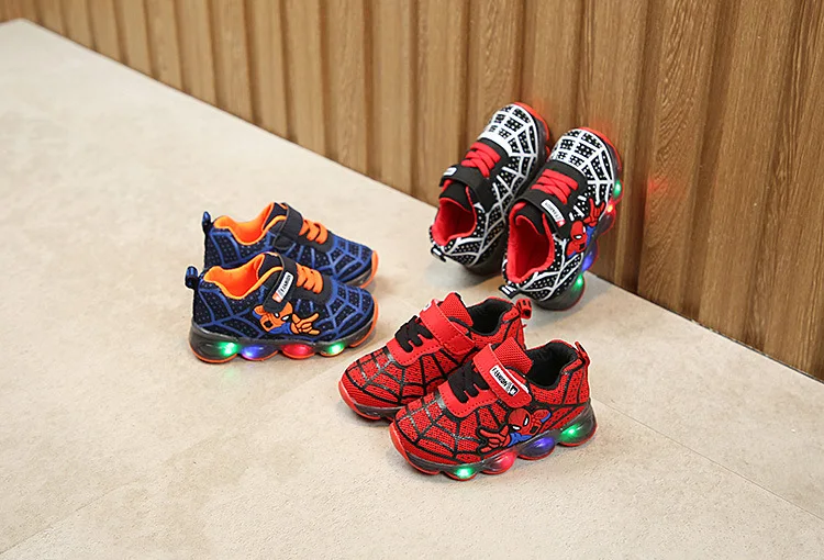 children kids tenis led spiderman shoes for boys girls rubber mesh luminous sneakers baby tenis led kids shoes sneakers