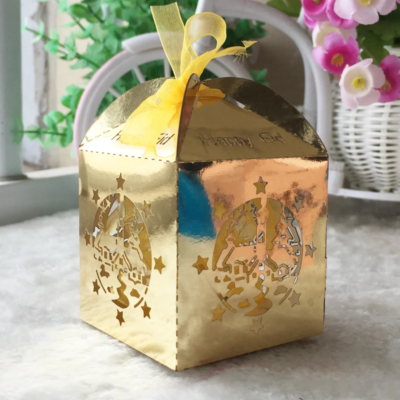 50pcs Lot Hot Sale Laser Cut Metallic Bright Gold Color Small Box