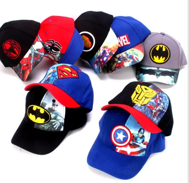 

1pcs cartoon avengers batman superman spider-man Sun Hat Mario Casual Cosplay Baseball Cap children party gifts 50-54CM 2-7Y