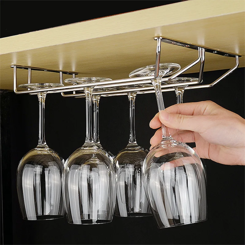 1 3 Row Stainless Steel wine glass rack hanging bar glass holder