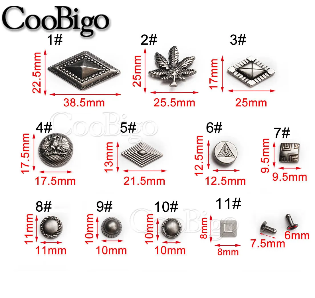 10 комплектов оловянные шпильки заклепочные шипы Сделай Сам кожаный браслет для рукоделия панк-рок одежда сумка для обуви животные ошейник части круглый Квадратный бриллиант