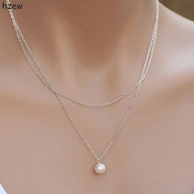 

Womens Double Gold Plated Chains Pearl Charm Pendant Necklace