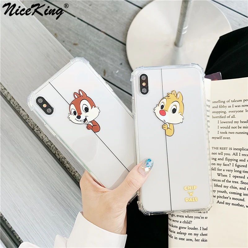

Niceking Cute Four Corners Squirrel Case For iPhone 6 6S 7 8 Plus Transparent TPU Soft Back Cover For iPhone X XS MAX XR 6 S