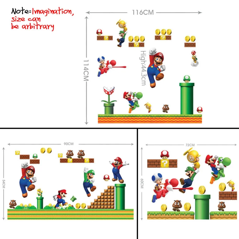  Super Mario Wall Sticker Removable Cartoon Decor for Kindergarten Kids Rooms Diy Poster Art Decals  - 32505121009