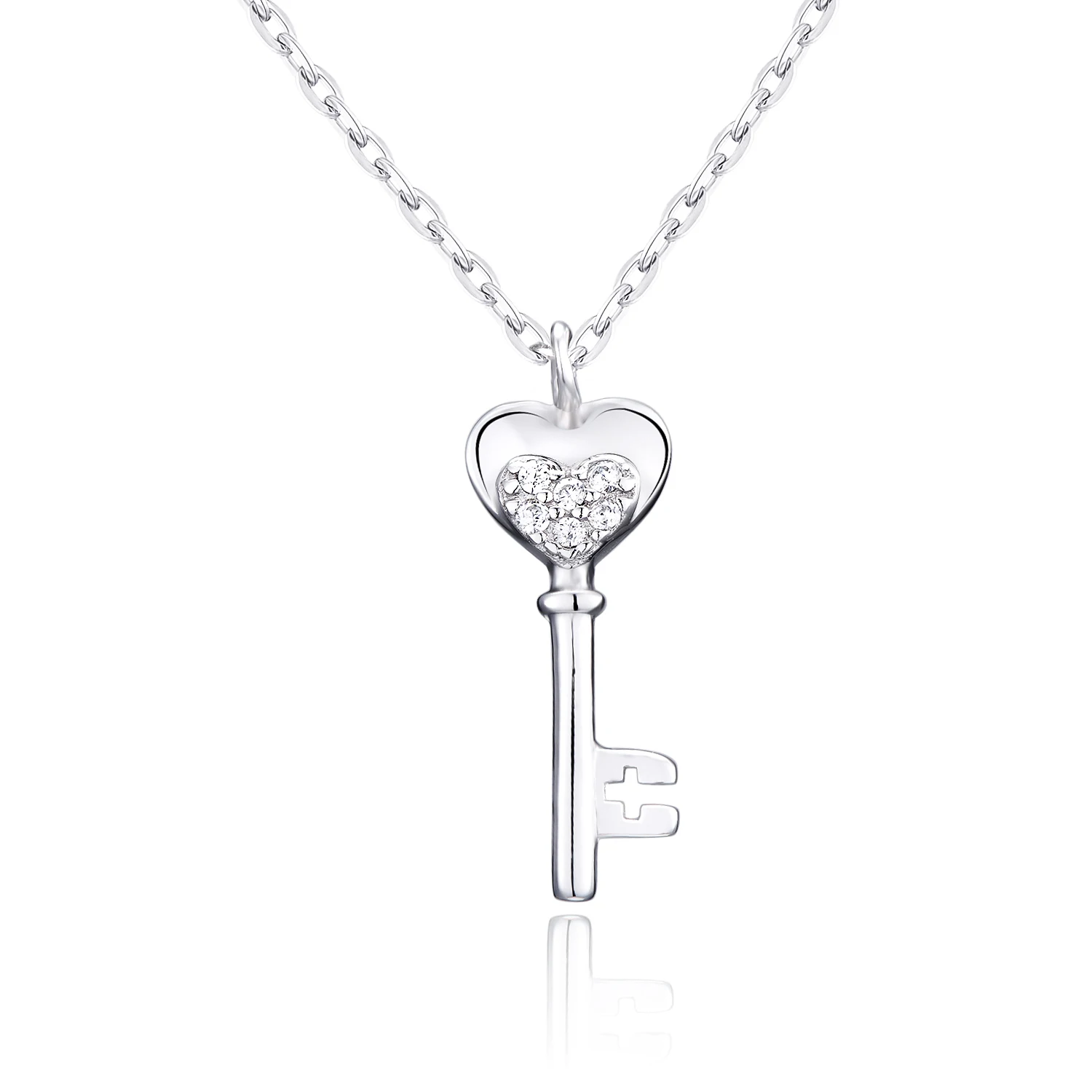 

VOJEFEN 925 Sterling Silver Heart Key Pendant Necklace for Women Anniversary Wedding Clear Cubic Zirconia CZ Pendant Necklace