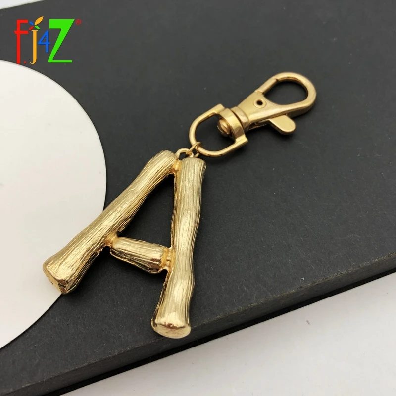 

F.J4Z New Women Key Chains Alloy Big A-Z 26 Letters Key Holder Creative Bamboo Initials Charms Bag Pendant Accessories