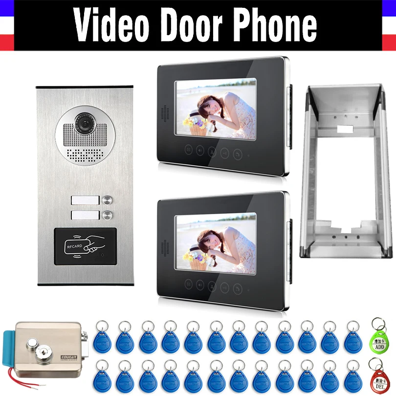 

2 Units Apartment Intercom System Video Intercom Video Door Phone Kit HD Camera 7 Inch Monitor with RFID keyfobs for 2 Household