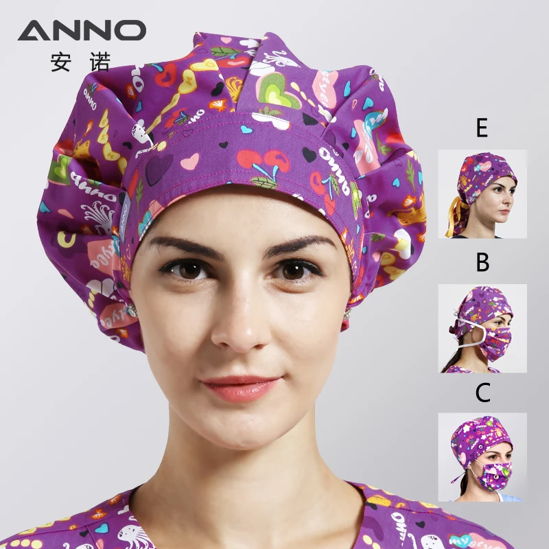 Adjustable Print Medical Nursing Scrub Caps Cotton Surgical Hat