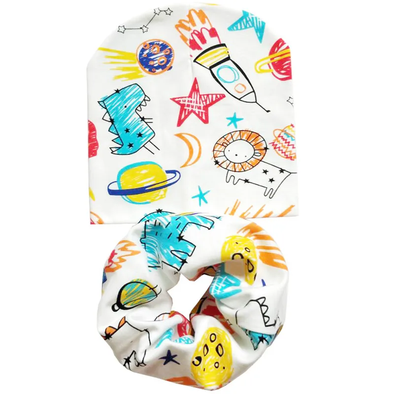 Хлопковый Детский набор из шапки и шарфа детская шапочка новые детские шапки Новорожденные малыши реквизит для фотосессии Аксессуары детский шарф воротники - Цвет: Rocket graffiti
