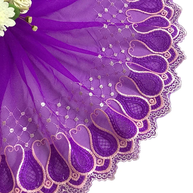 

Purple Water Drop Embroidery Lace Fabric Tulle Lace Trim for Sewing 20cm Wide DIY Handmade Wedding Dress Clothes