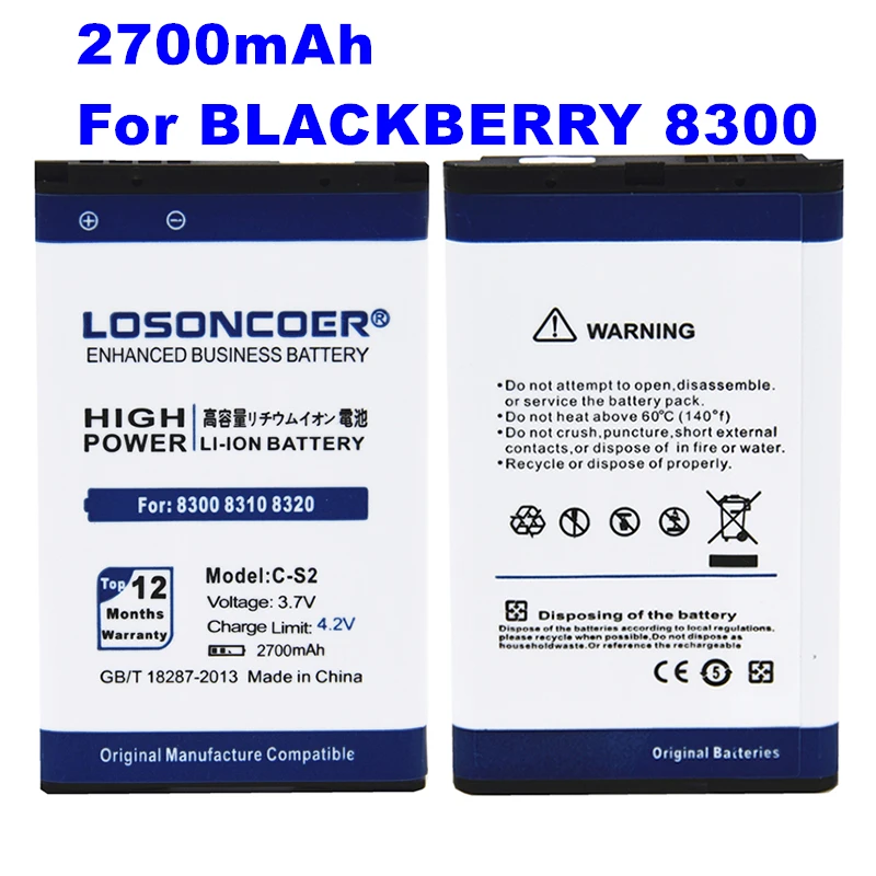 

LOSONCOER 2700mAh C-S2 For Blackberry Curve 8700 8300 8310 8320 8330 8520 8703E 9300 9330 8530 High Capacity Battery~In Stock