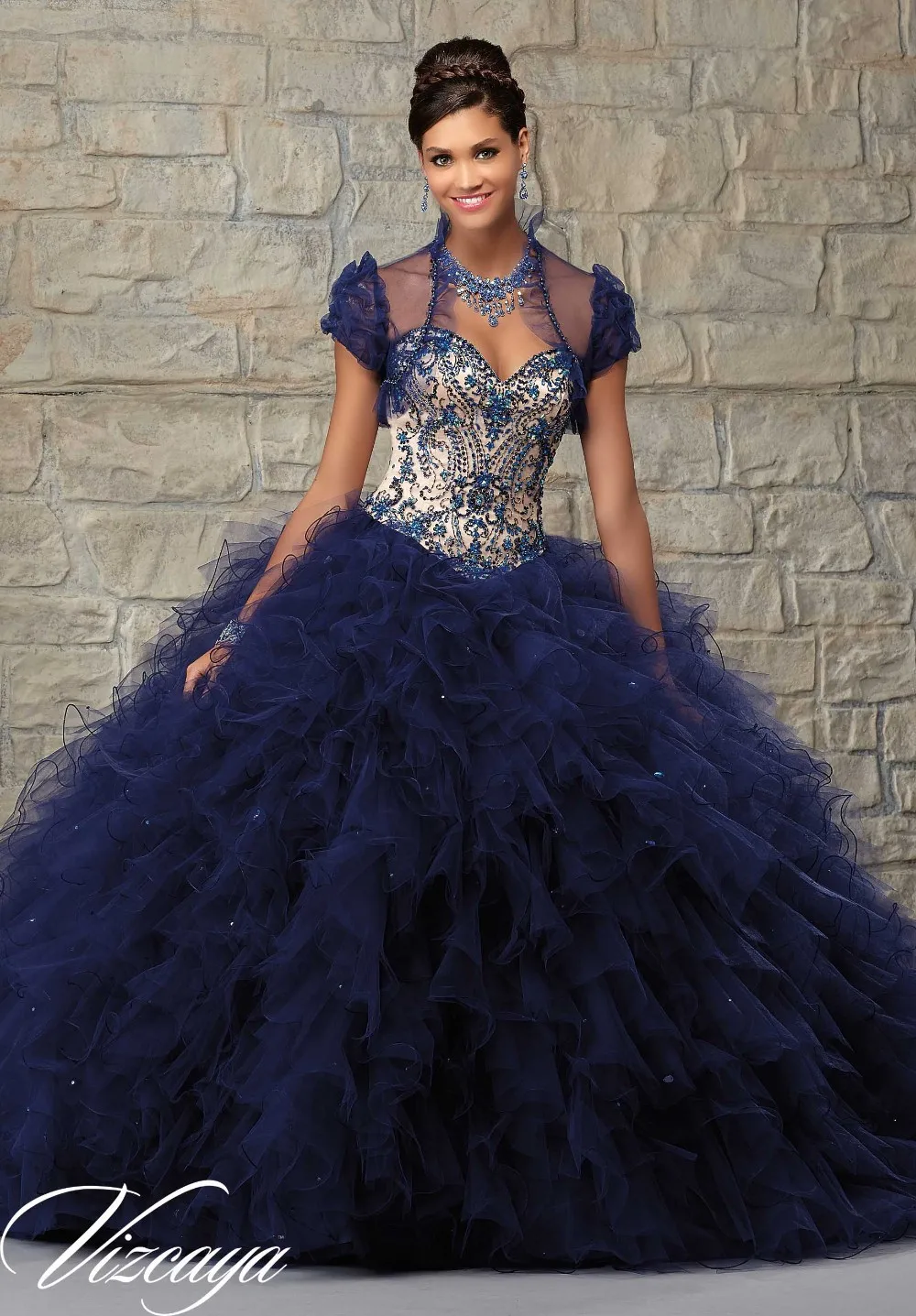 navy blue and gold quinceanera