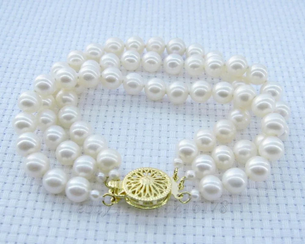

A 3 Strand 7-7.5mm Natural White AAA Akoya Pearl Bracelet 6.5" 7.5" 8.5" 14KGP
