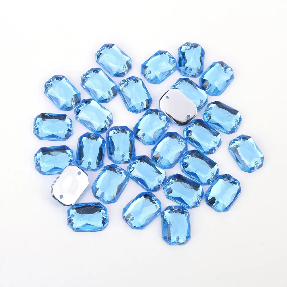 Sky Blue 8*10 мм/10*14 мм/13*18 мм/18*25 мм блеск Криста пришить Прямоугольник Акриловые горный хрусталь плоские бусины для DIY украшения для одежды - Цвет: Sky Blue