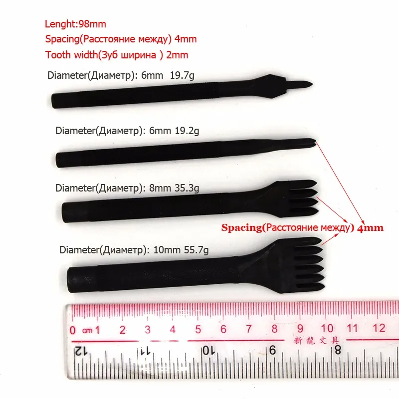 1, 2, 4, 6 зубов Алмазная огранка 2 мм черные кожаные инструменты ручной работы Инструменты для лепки 4 мм шаг кожа сверление строчка удар