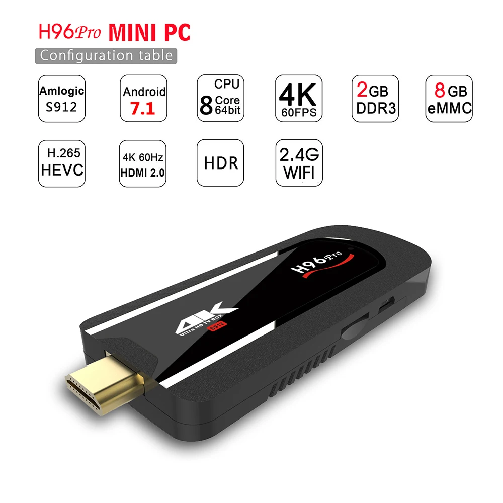 

H96 Pro Android 7.1 TV Box Amlogic S912 Octa-core 2G 16G Mini PC TV Stick 2.4G Wifi BT4.1 H.265 4K Media Player Smart TV Dongle