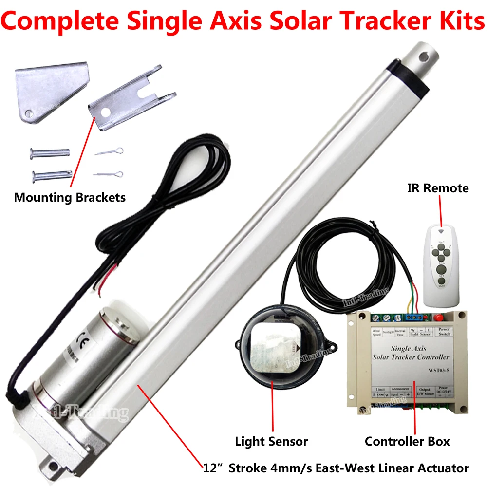 

1000W Single Axis Sunlight Tracking Solar Panel Tracker DIY Kits -12" Linear Actuator +Controller +Remote for Sun Track System