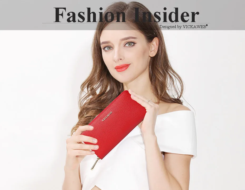 VICKAWEB Big Female Wallet Solid Women Wallets Genuine Leather Zipper Long Purses New Standard Wallets Fashion Ladies Purse 06-VICKAWEB06-001