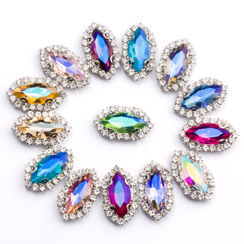 Dorisfanny смешанные Colors7x15mm с украшением в виде кристаллов Стекло Красочные AB пришить