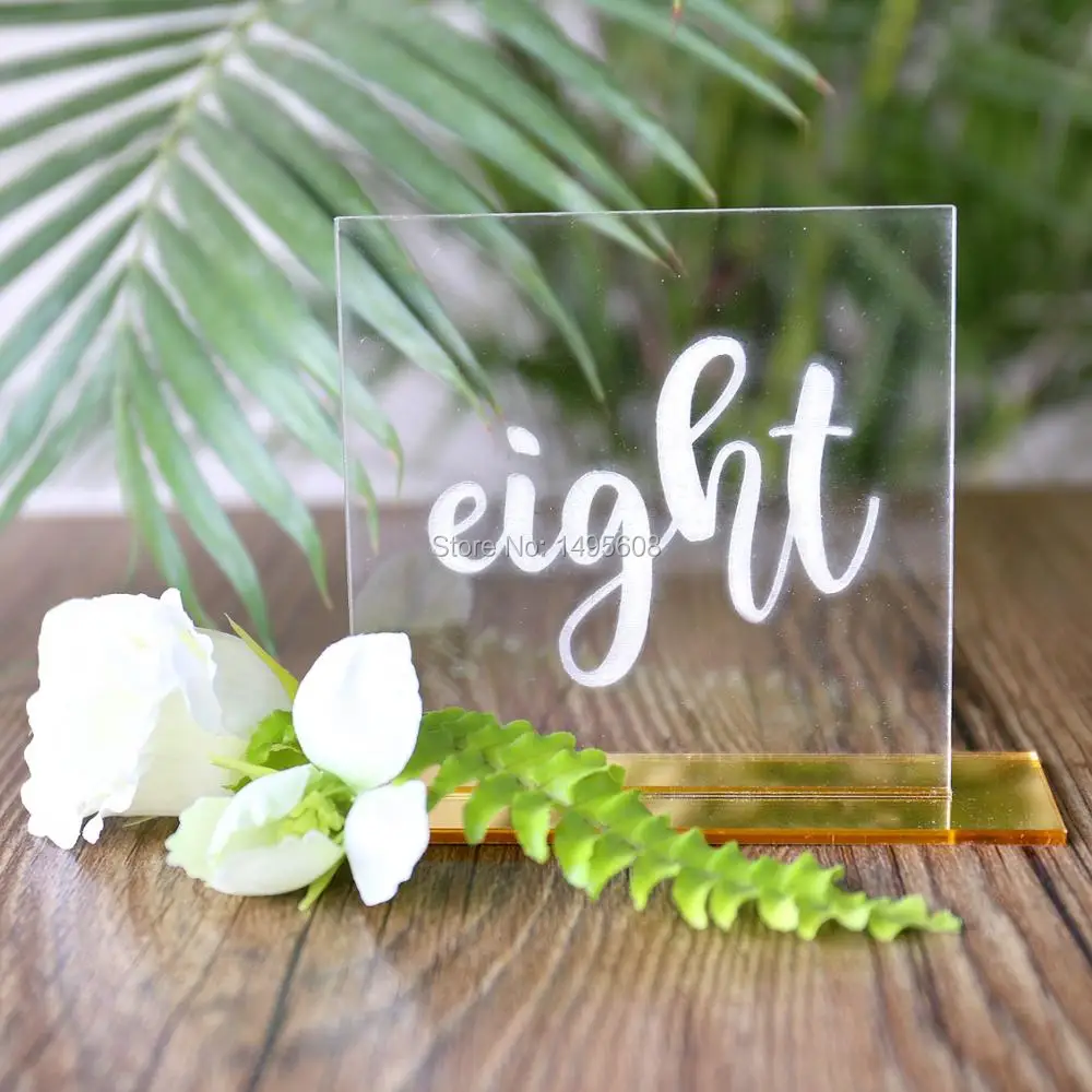 Clear Acrylic Wedding Table Numbers Etched Table Numbers Calligraphy