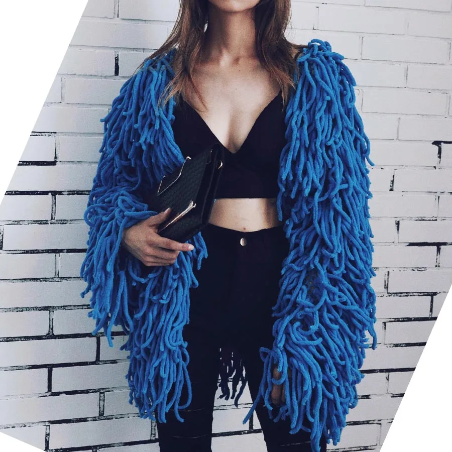 

Warm knitting shaggy jacket coat Women sweater soft black female overcoat Autumn winter hairy faux fur coat cardigan